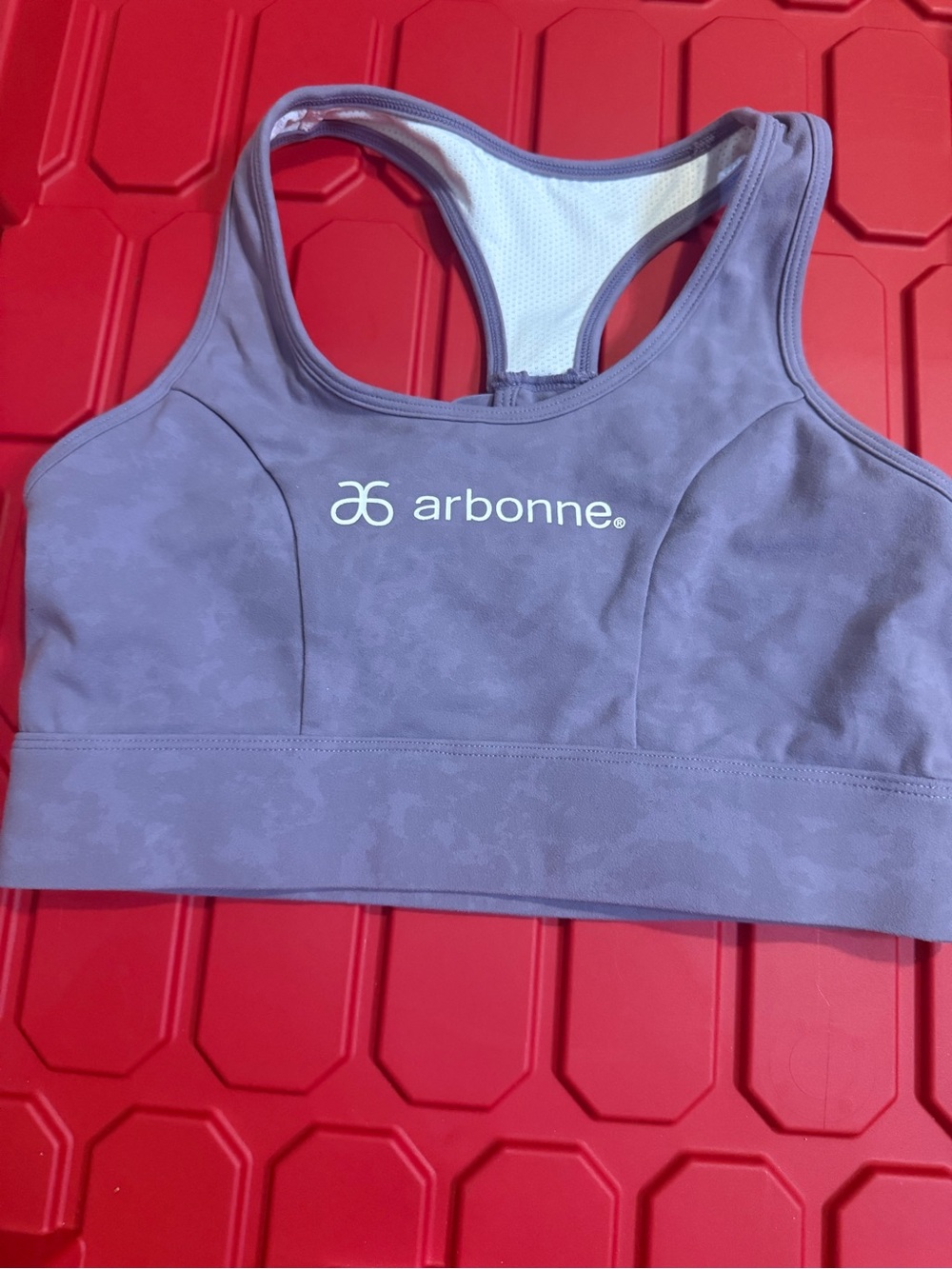 Arbonne Lavender and White Medium Support Workout Bra